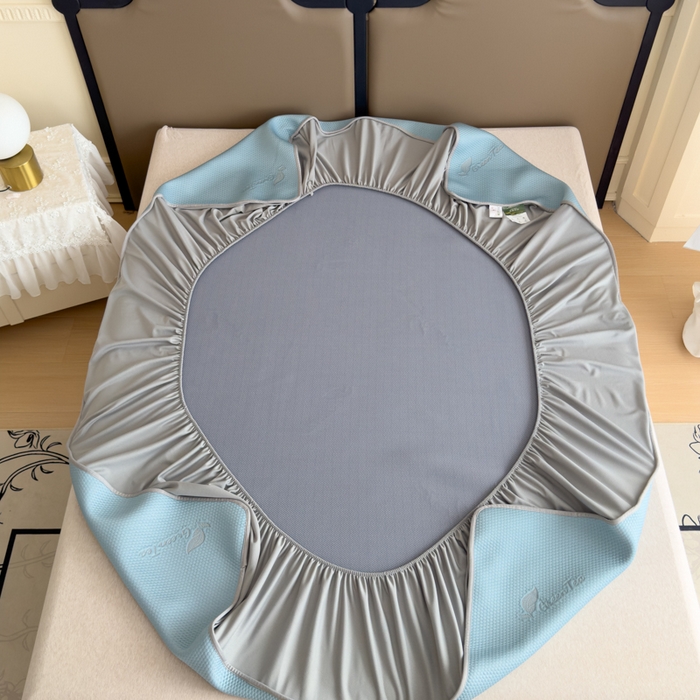 91家纺网 家纺一手货源 找家纺 瑞兴纺 2025新款高分子PE软凉席绣花款床笠款 床笠款-沐夕-蓝