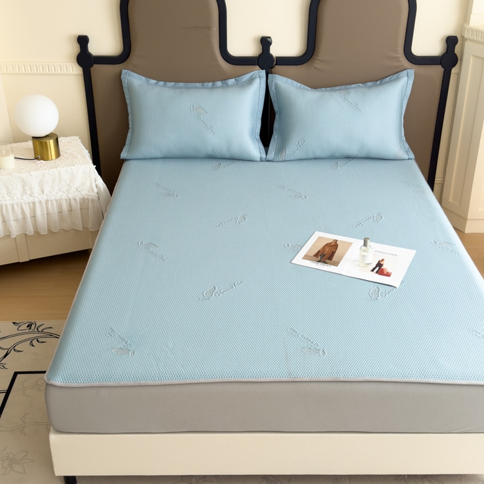 91家纺网 家纺一手货源 找家纺 瑞兴纺 2025新款高分子PE软凉席绣花款床笠款 床笠款-沐夕-蓝