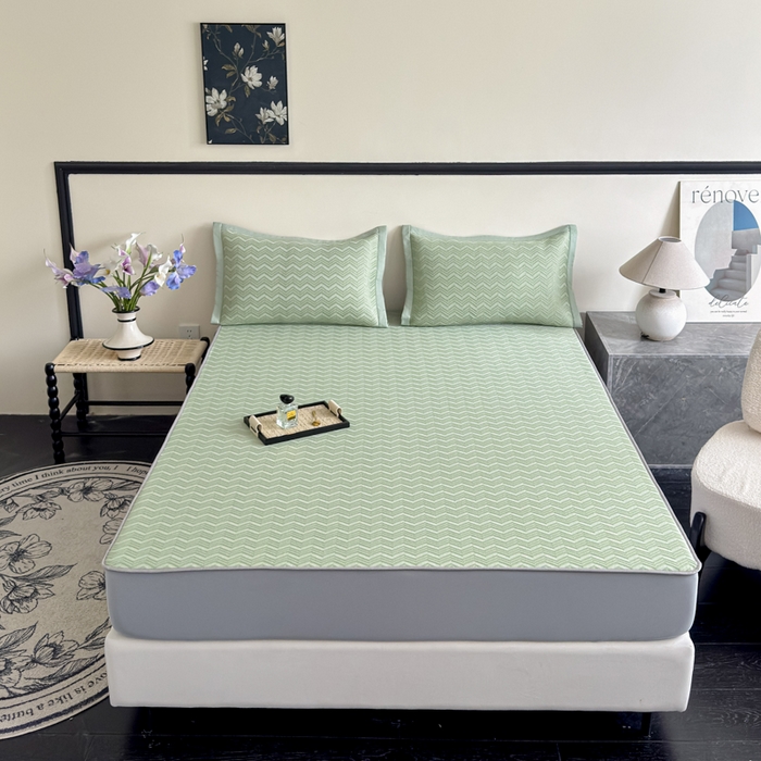 瑞兴纺 2025新款高分子PE软凉席绣花款床笠款 床笠款-风尚-绿