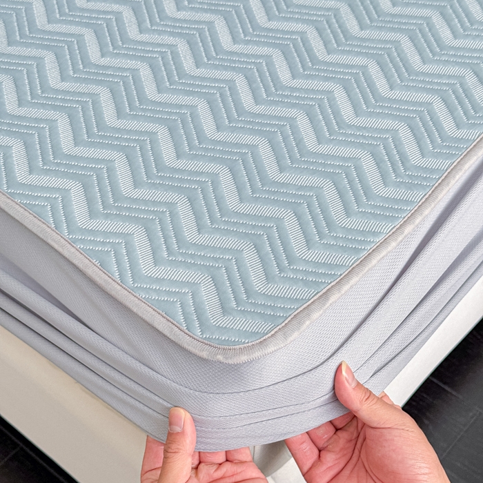 91家纺网 家纺一手货源 找家纺 瑞兴纺 2025新款高分子PE软凉席绣花款床笠款 床笠款-风尚-蓝