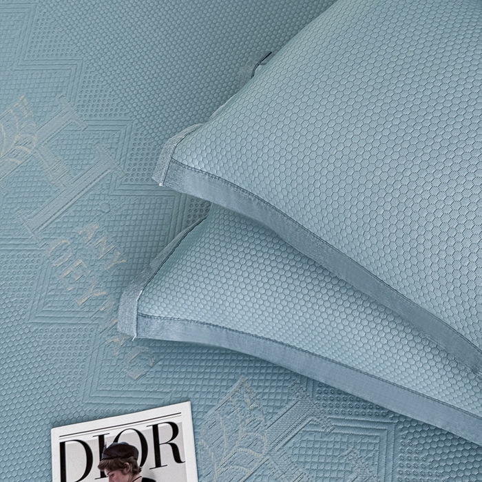 91家纺网 家纺一手货源 找家纺 瑞兴纺 2025新款高分子PE软凉席绣花款床笠款 床笠款-路易威-蓝