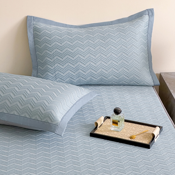 91家纺网 家纺一手货源 找家纺 瑞兴纺 2025新款高分子PE软凉席绣花款床笠款 床笠款-风尚-蓝