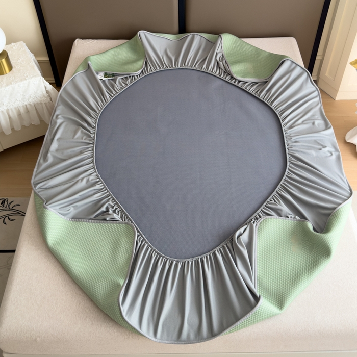 91家纺网 家纺一手货源 找家纺 瑞兴纺 2025新款高分子PE软凉席绣花款床笠款 床笠款-樱桃-绿