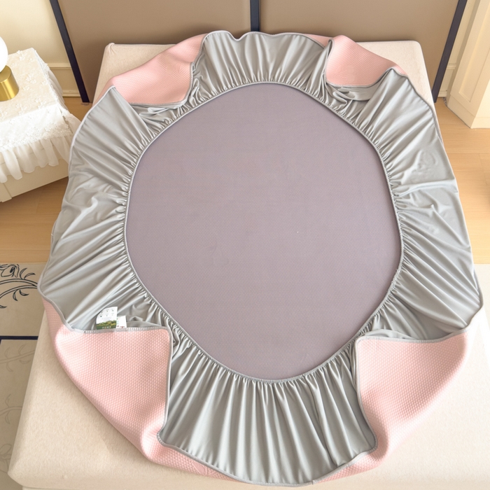 91家纺网 家纺一手货源 找家纺 瑞兴纺 2025新款高分子PE软凉席绣花款床笠款 床笠款-樱桃-粉