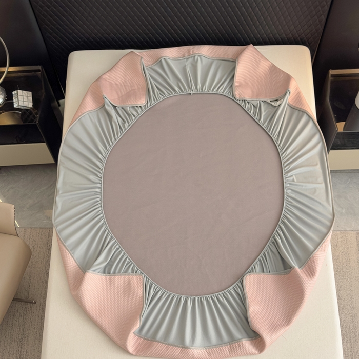 91家纺网 家纺一手货源 找家纺 瑞兴纺 2025新款高分子PE软凉席绣花款床笠款 床笠款-路易威-粉