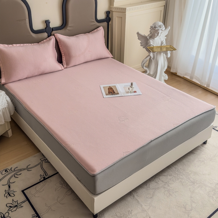 91家纺网 家纺一手货源 找家纺 瑞兴纺 2025新款高分子PE软凉席绣花款床笠款 床笠款-樱桃-粉