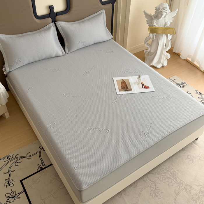 91家纺网 家纺一手货源 找家纺 瑞兴纺 2025新款高分子PE软凉席绣花款床笠款 床笠款-沐夕-灰