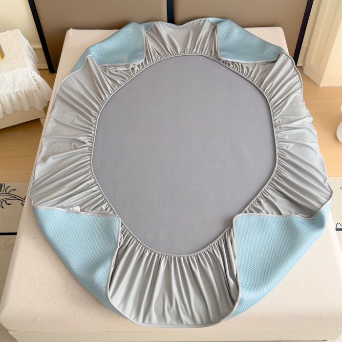 91家纺网 家纺一手货源 找家纺 瑞兴纺 2025新款高分子PE软凉席绣花款床笠款 床笠款-樱桃-蓝