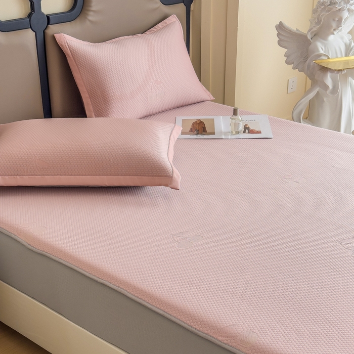 91家纺网 家纺一手货源 找家纺 瑞兴纺 2025新款高分子PE软凉席绣花款床笠款 床笠款-樱桃-粉