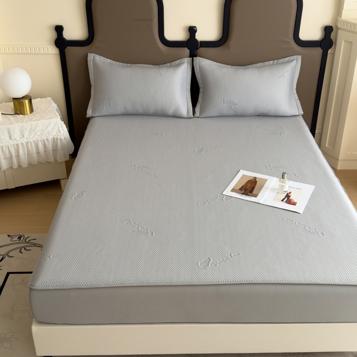 91家纺网 家纺一手货源 找家纺 瑞兴纺 2025新款高分子PE软凉席绣花款床笠款 床笠款-沐夕-灰