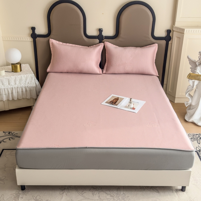 瑞兴纺 2025新款高分子PE软凉席绣花款床笠款 床笠款-樱桃-粉