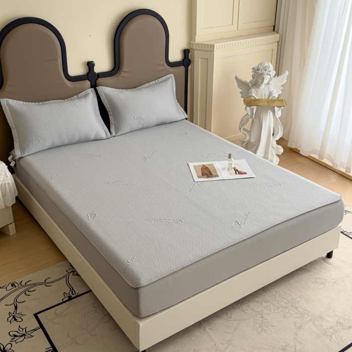 91家纺网 家纺一手货源 找家纺 瑞兴纺 2025新款高分子PE软凉席绣花款床笠款 床笠款-沐夕-灰