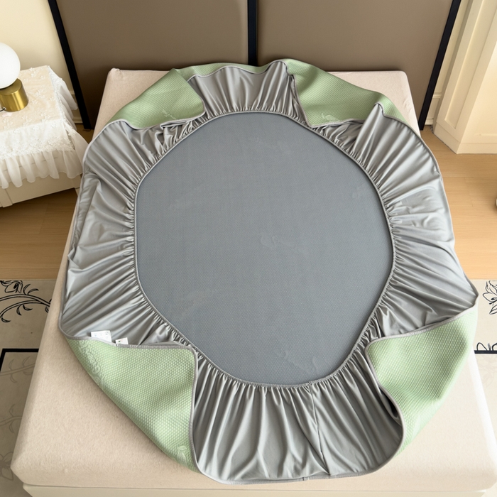 91家纺网 家纺一手货源 找家纺 瑞兴纺 2025新款高分子PE软凉席绣花款床笠款 床笠款-沐夕-绿