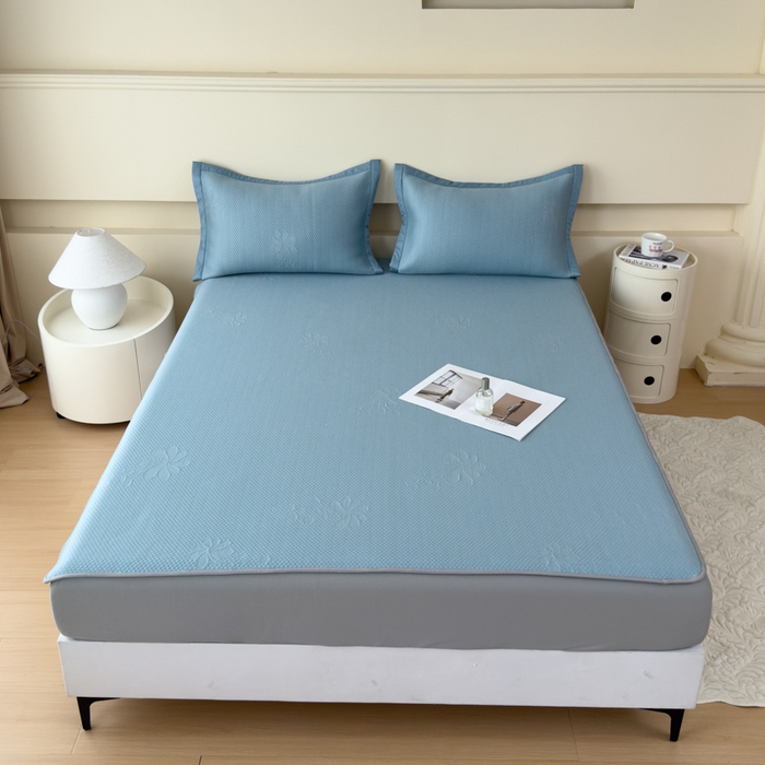 瑞兴纺 2025新款高分子PE软凉席绣花款床笠款 床笠款-花之语-蓝