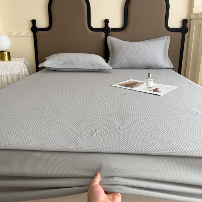 91家纺网 家纺一手货源 找家纺 瑞兴纺 2025新款高分子PE软凉席绣花款床笠款 床笠款-沐夕-灰