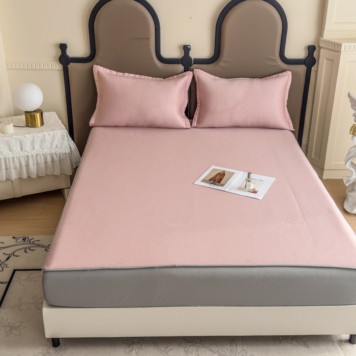 91家纺网 家纺一手货源 找家纺 瑞兴纺 2025新款高分子PE软凉席绣花款床笠款 床笠款-樱桃-粉