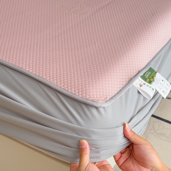 91家纺网 家纺一手货源 找家纺 瑞兴纺 2025新款高分子PE软凉席绣花款床笠款 床笠款-樱桃-粉