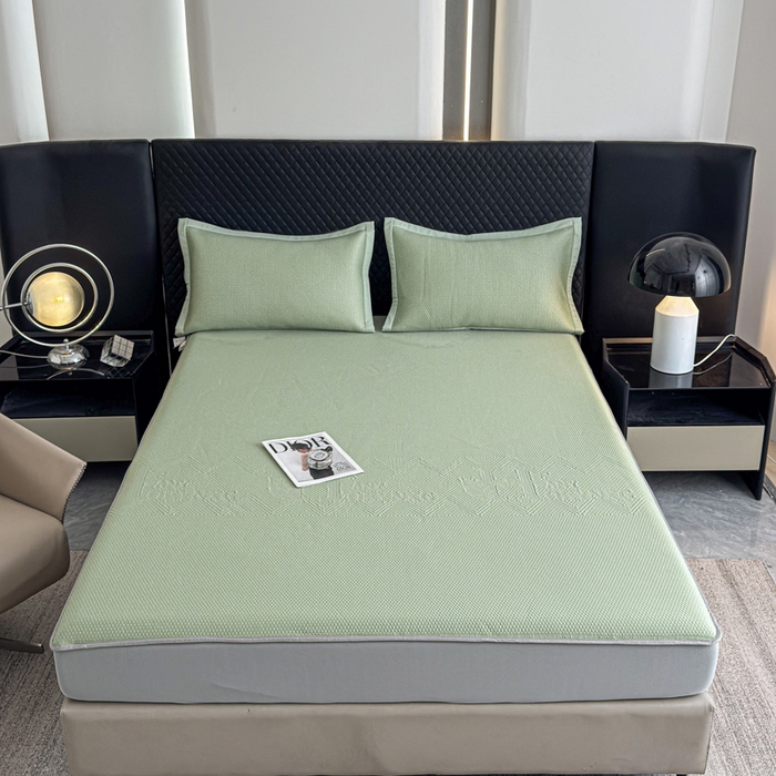 瑞兴纺 2025新款高分子PE软凉席绣花款床笠款 床笠款-路易威-绿