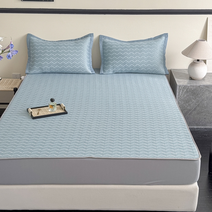 91家纺网 家纺一手货源 找家纺 瑞兴纺 2025新款高分子PE软凉席绣花款床笠款 床笠款-风尚-蓝