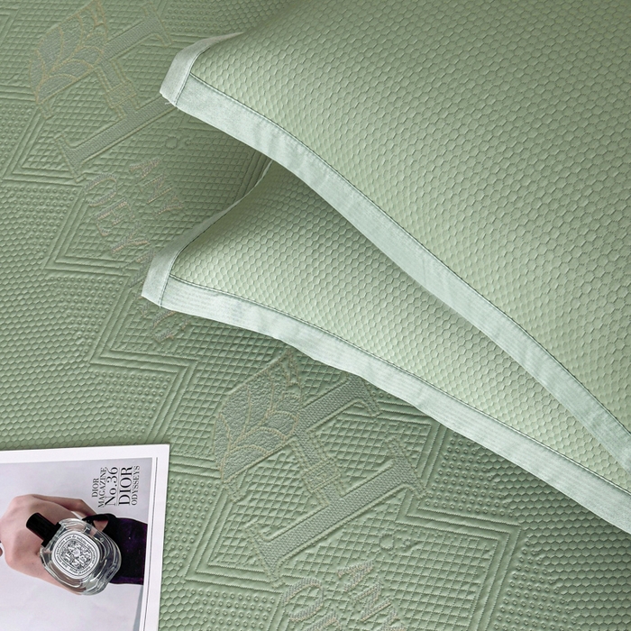 91家纺网 家纺一手货源 找家纺 瑞兴纺 2025新款高分子PE软凉席绣花款床笠款 床笠款-路易威-绿