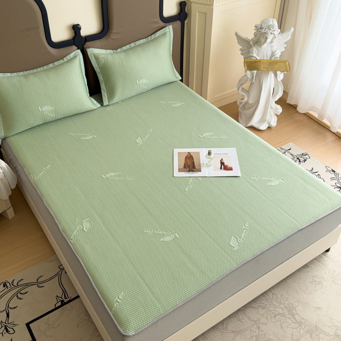 91家纺网 家纺一手货源 找家纺 瑞兴纺 2025新款高分子PE软凉席绣花款床笠款 床笠款-沐夕-绿