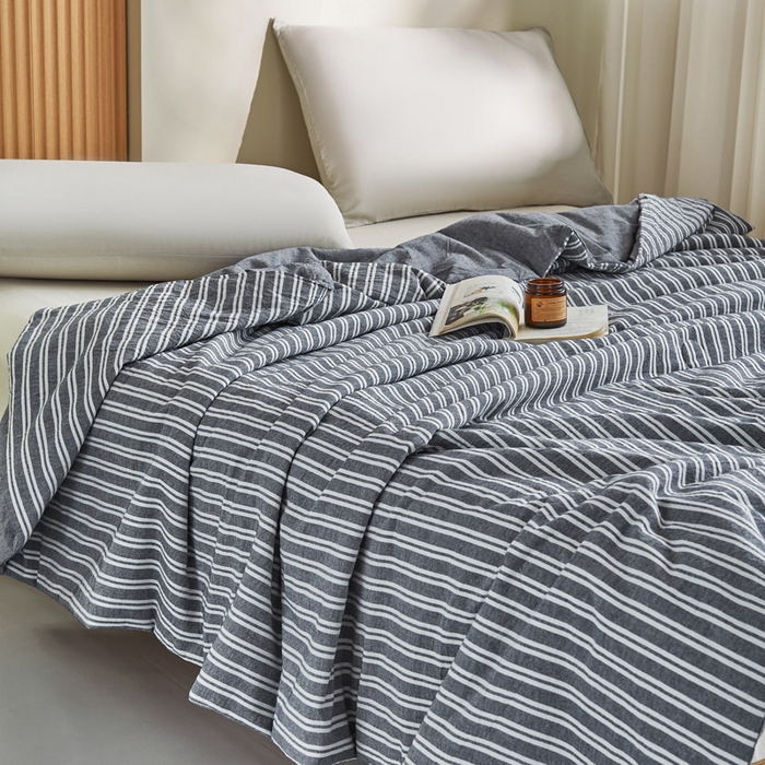 良品汇馆 2025新款日式无印水洗棉夏被良品大豆纤维被条纹全棉柔软夏凉被空调被子 宽条纹 灰