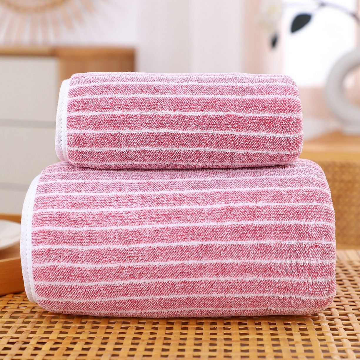 91家纺网 家纺一手货源 找家纺 良品汇馆 2025新款日式无印珊瑚绒毛巾加厚吸水良品擦手巾成人浴巾礼品洗脸巾面巾 珊瑚红条 浴巾70X140cm