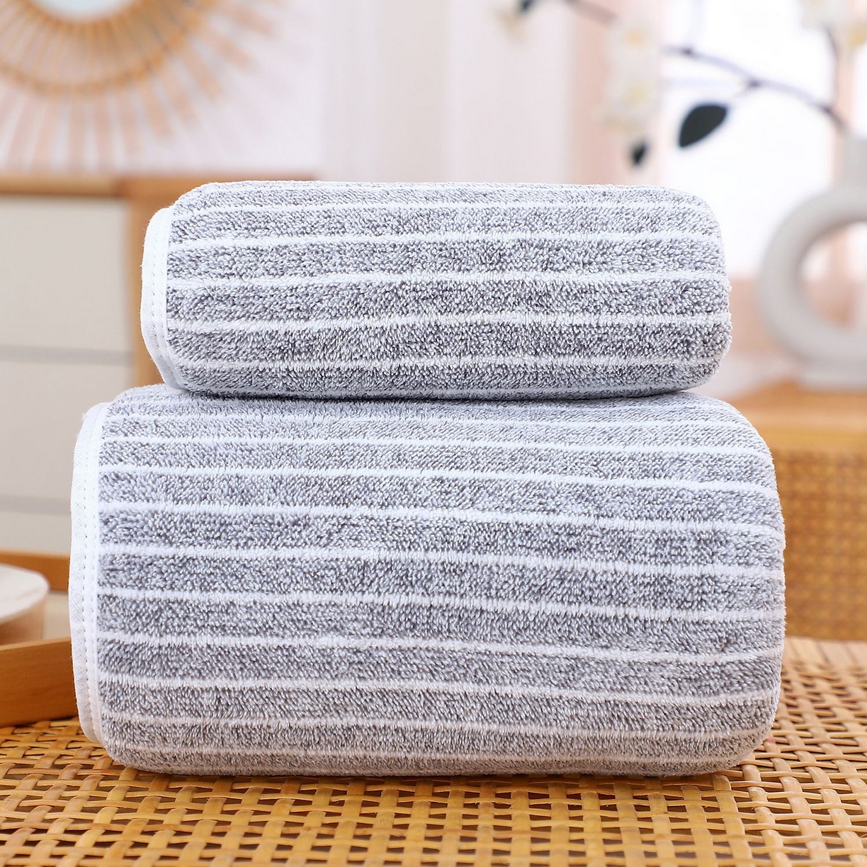 良品汇馆 2025新款日式无印珊瑚绒毛巾加厚吸水良品擦手巾成人浴巾礼品洗脸巾面巾 雅灰条 毛巾34X74cm