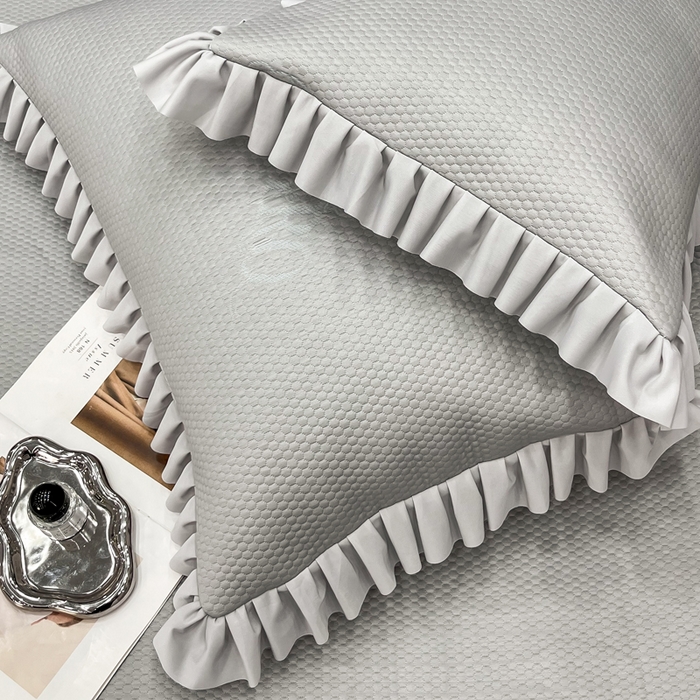 91家纺网 家纺一手货源 找家纺 瑞兴纺 2025新款高分子PE软凉席款床裙款 床裙款-玫瑰之恋-灰