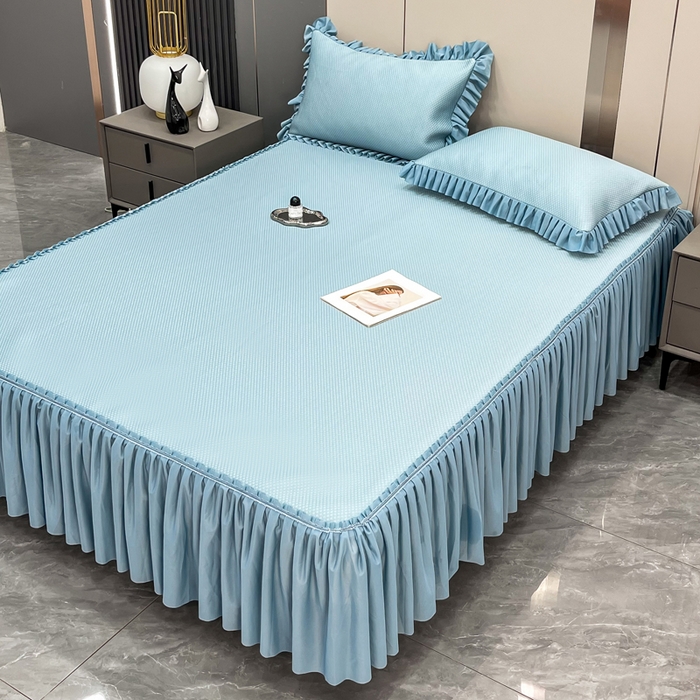 瑞兴纺 2025新款高分子PE软凉席款床裙款 床裙款-华夫格-蓝