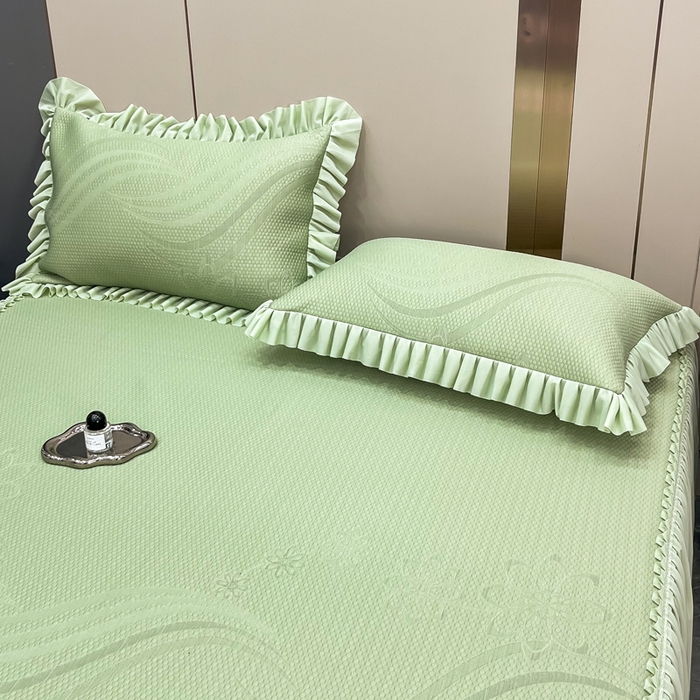 91家纺网 家纺一手货源 找家纺 瑞兴纺 2025新款高分子PE软凉席款床裙款 床裙款-五朵金花-绿