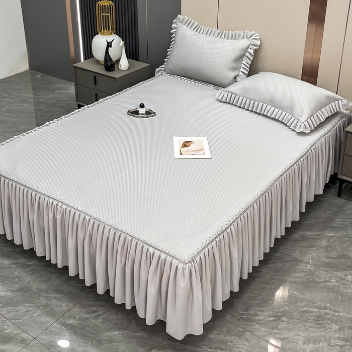 瑞兴纺 2025新款高分子PE软凉席款床裙款 床裙款-华夫格-灰