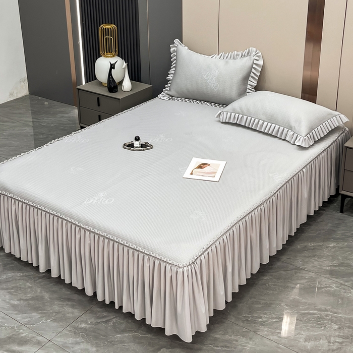 瑞兴纺 2025新款高分子PE软凉席款床裙款 床裙款-玫瑰之恋-灰