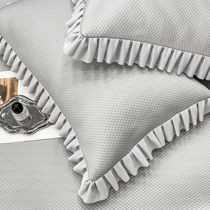 91家纺网 家纺一手货源 找家纺 瑞兴纺 2025新款高分子PE软凉席款床裙款 床裙款-华夫格-灰