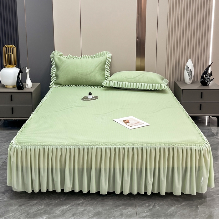 91家纺网 家纺一手货源 找家纺 瑞兴纺 2025新款高分子PE软凉席款床裙款 床裙款-五朵金花-绿