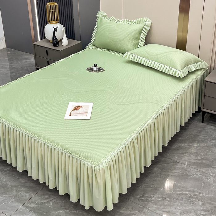 瑞兴纺 2025新款高分子PE软凉席款床裙款 床裙款-五朵金花-绿