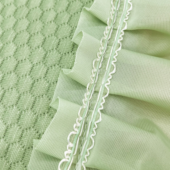 91家纺网 家纺一手货源 找家纺 瑞兴纺 2025新款高分子PE软凉席款床裙款 床裙款-小樱桃-绿