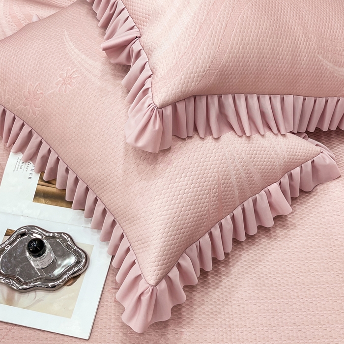 91家纺网 家纺一手货源 找家纺 瑞兴纺 2025新款高分子PE软凉席款床裙款 床裙款-五朵金花-粉