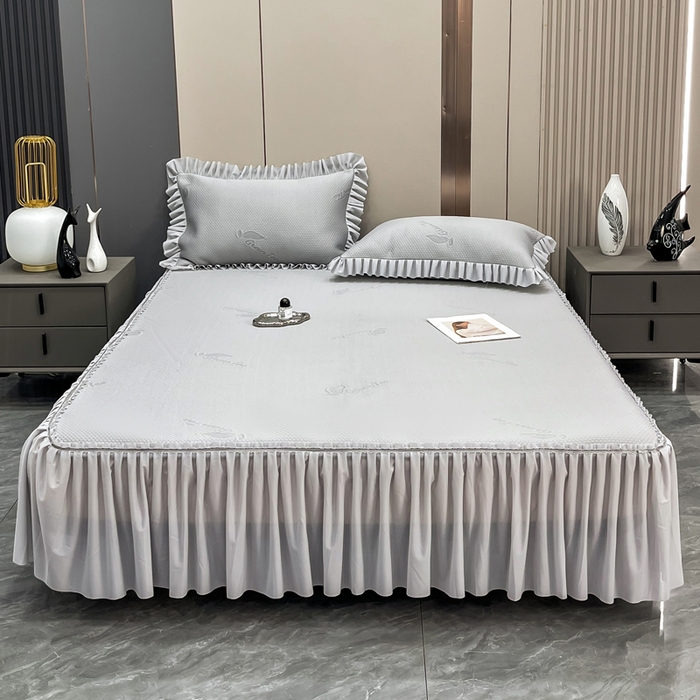 91家纺网 家纺一手货源 找家纺 瑞兴纺 2025新款高分子PE软凉席款床裙款 床裙款-沐夕-灰