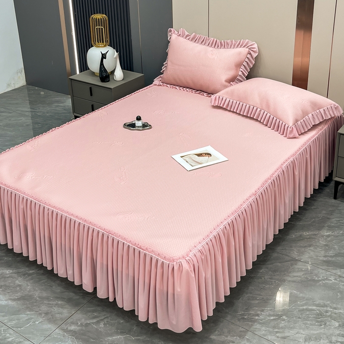 瑞兴纺 2025新款高分子PE软凉席款床裙款 床裙款-沐夕-粉