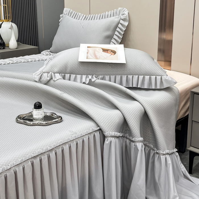 91家纺网 家纺一手货源 找家纺 瑞兴纺 2025新款高分子PE软凉席款床裙款 床裙款-沐夕-灰