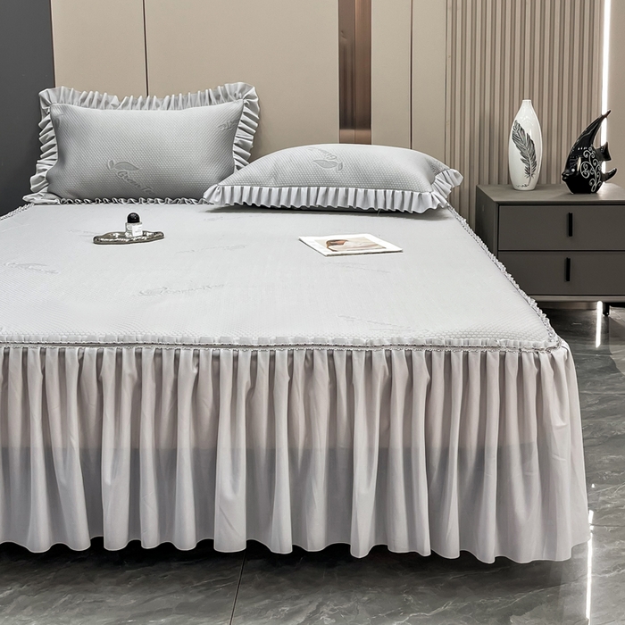 91家纺网 家纺一手货源 找家纺 瑞兴纺 2025新款高分子PE软凉席款床裙款 床裙款-沐夕-灰