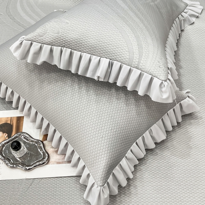 91家纺网 家纺一手货源 找家纺 瑞兴纺 2025新款高分子PE软凉席款床裙款 床裙款-五朵金花-灰