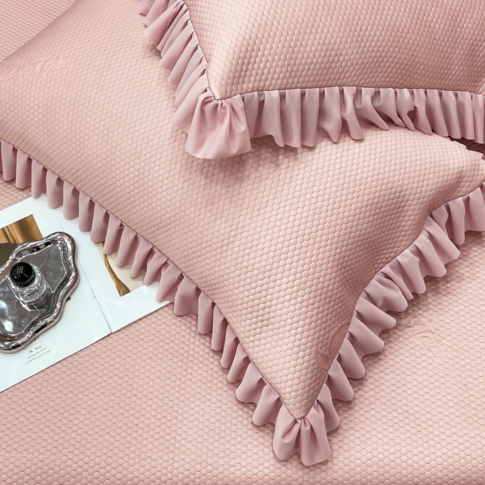 91家纺网 家纺一手货源 找家纺 瑞兴纺 2025新款高分子PE软凉席款床裙款 床裙款-沐夕-粉