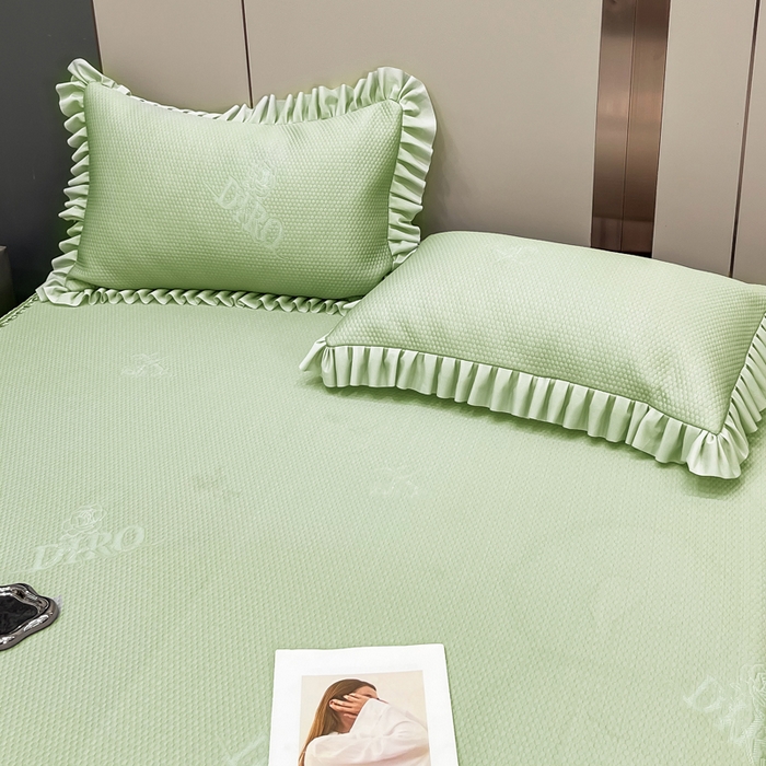 91家纺网 家纺一手货源 找家纺 瑞兴纺 2025新款高分子PE软凉席款床裙款 床裙款-玫瑰之恋-绿