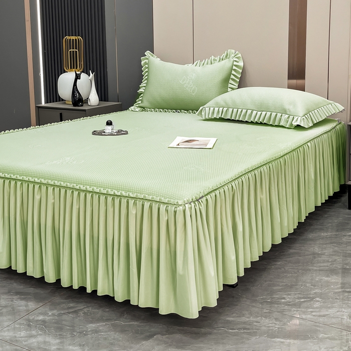 91家纺网 家纺一手货源 找家纺 瑞兴纺 2025新款高分子PE软凉席款床裙款 床裙款-玫瑰之恋-绿