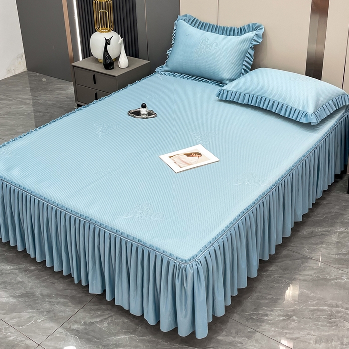 瑞兴纺 2025新款高分子PE软凉席款床裙款 床裙款-玫瑰之恋-蓝