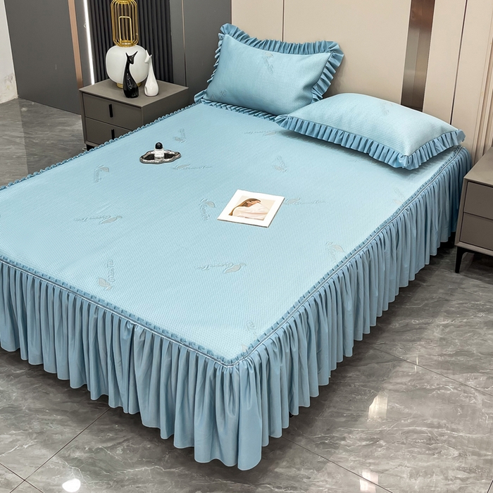 瑞兴纺 2025新款高分子PE软凉席款床裙款 床裙款-沐夕-蓝