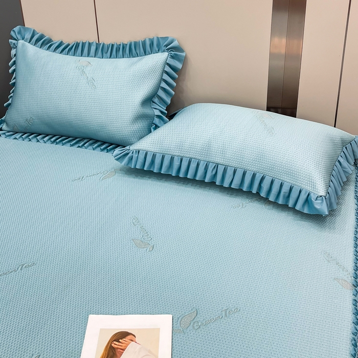 91家纺网 家纺一手货源 找家纺 瑞兴纺 2025新款高分子PE软凉席款床裙款 床裙款-沐夕-蓝