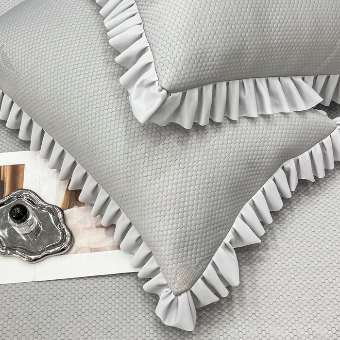 91家纺网 家纺一手货源 找家纺 瑞兴纺 2025新款高分子PE软凉席款床裙款 床裙款-小樱桃-灰